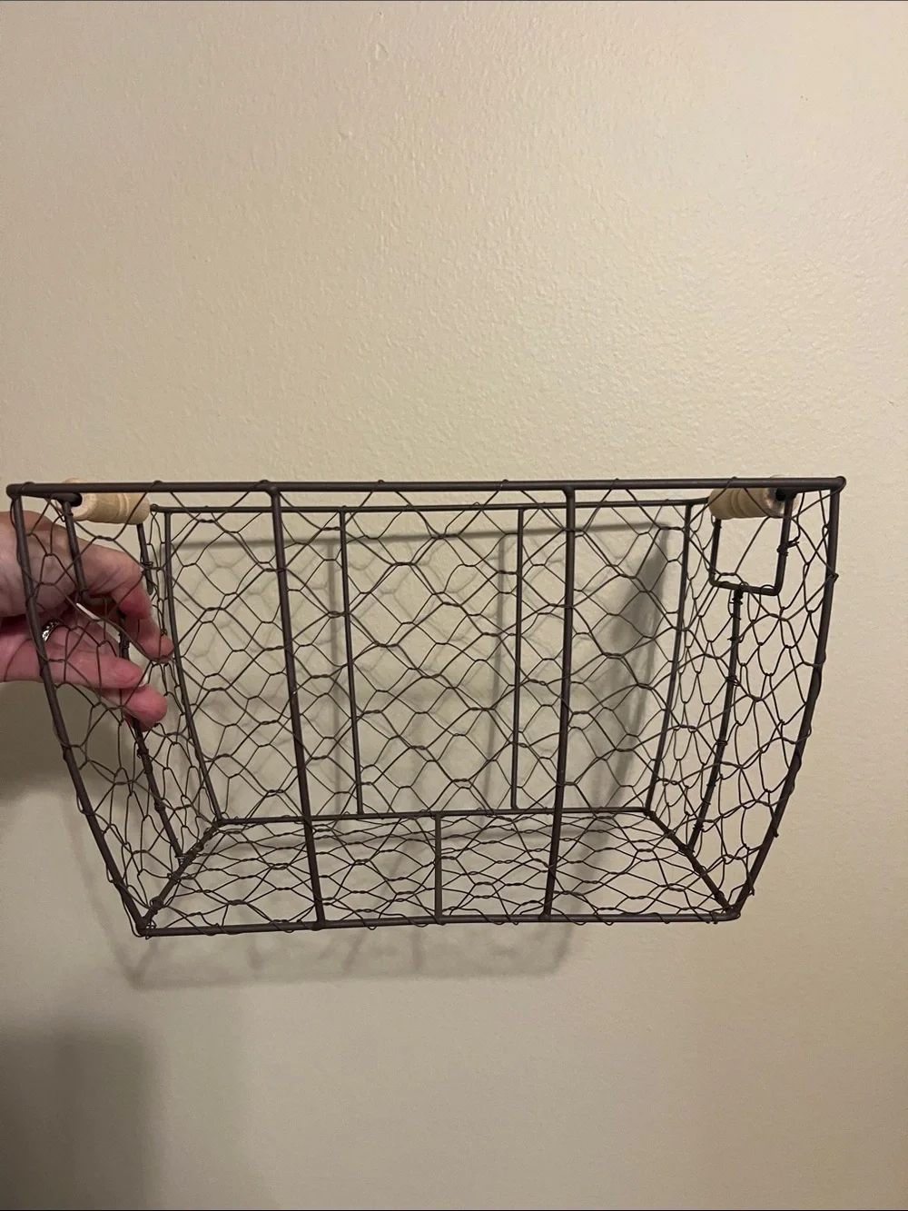 Rustic Wire Storage Basket with Wooden Handles - Brown